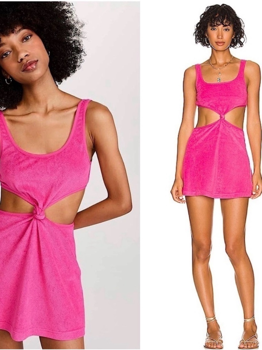 NWT SOLID‎ & STRIPED Pink Terrycloth Sleeveless Cutout Twist Front Mini Dress M
